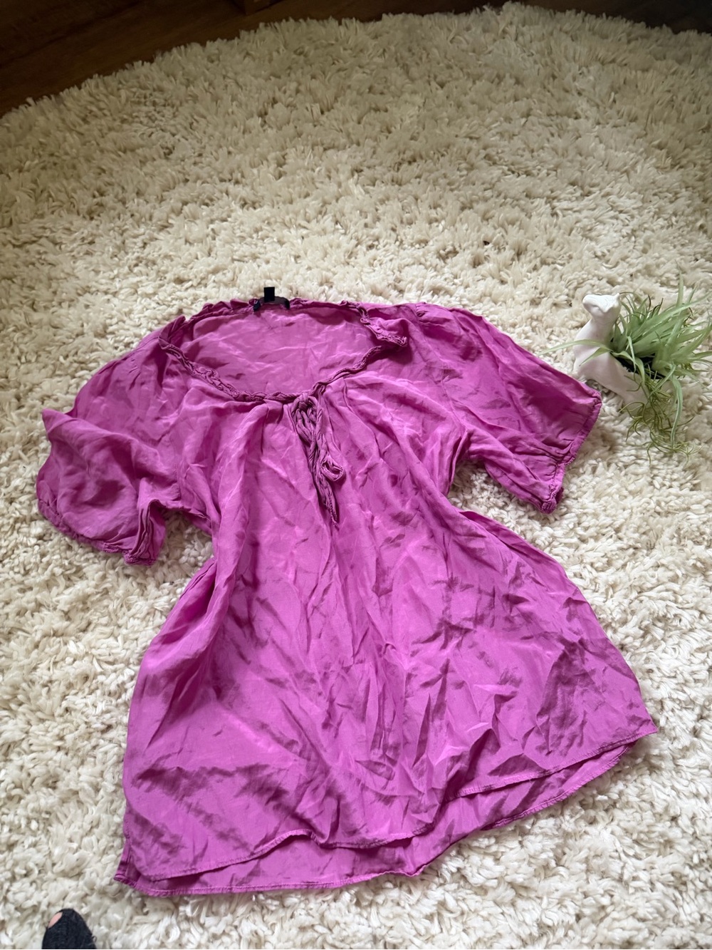 GAP Fuchsia Tie-Front Peasant women’s flowy summer, comfortable blouse Tunic